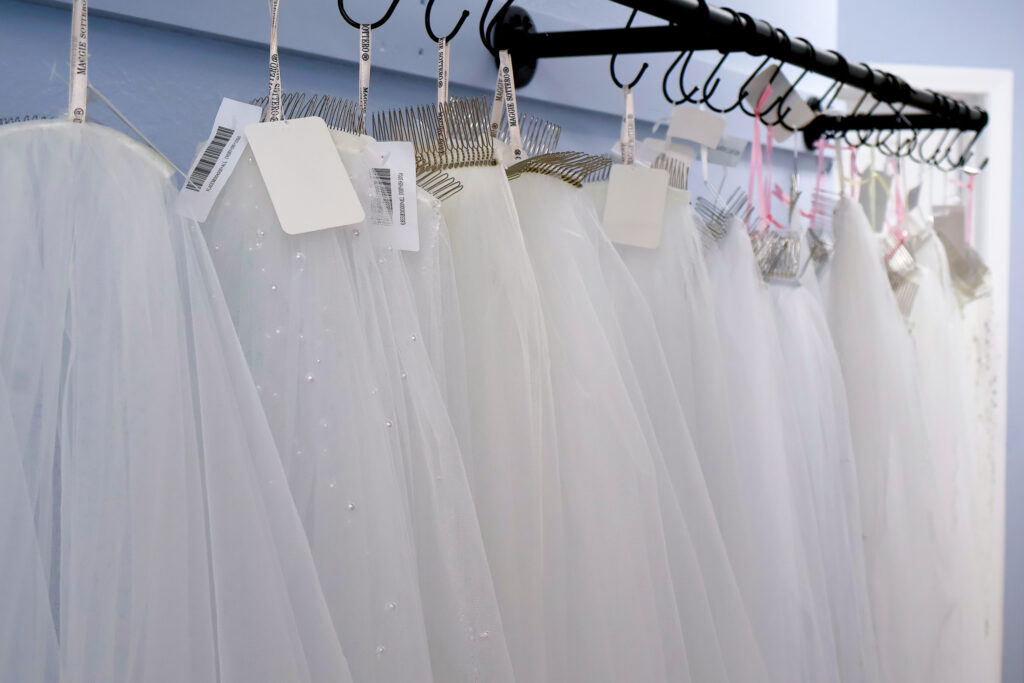 Bridal veils at the Elegant Brides shop.