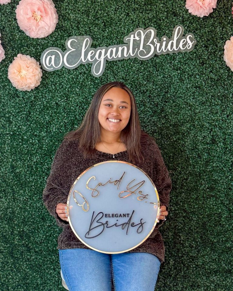 A bride who said yes to her wedding dress at Elegant Brides.