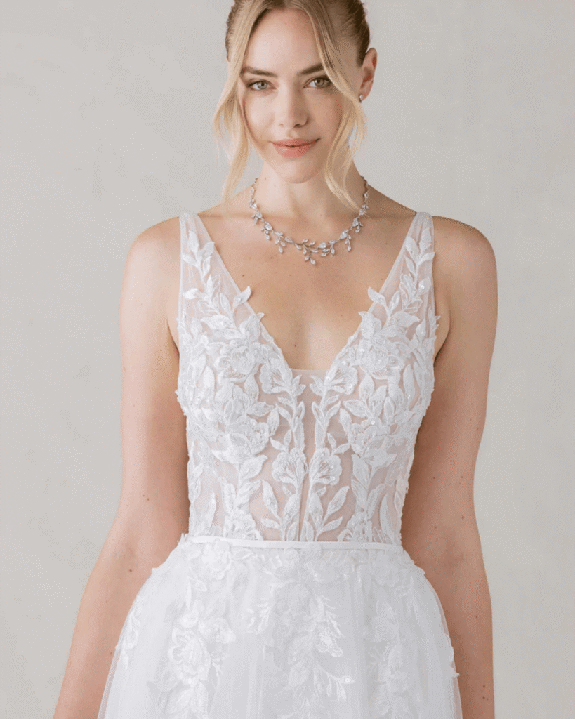 A classic wedding dress with a modern touch by Morilee.