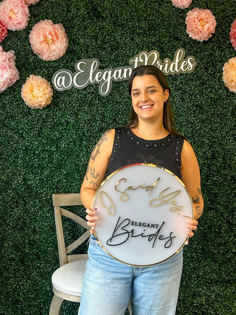 A bride who said yes to the dress at Elegant Brides.