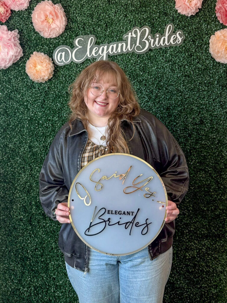 A bride who said yes to the dress at Elegant Brides.