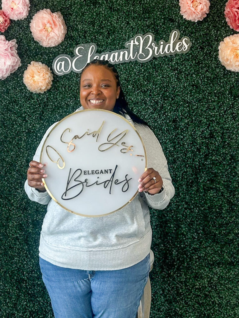 A bride who said yes to the dress at Elegant Brides.